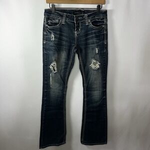 Y2K Rue21 TwentyOne Black Jeans Women Sz 3/4R Distressed Low Rise Slim Bootcut